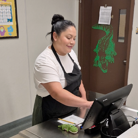 Lunch Lady at the register 